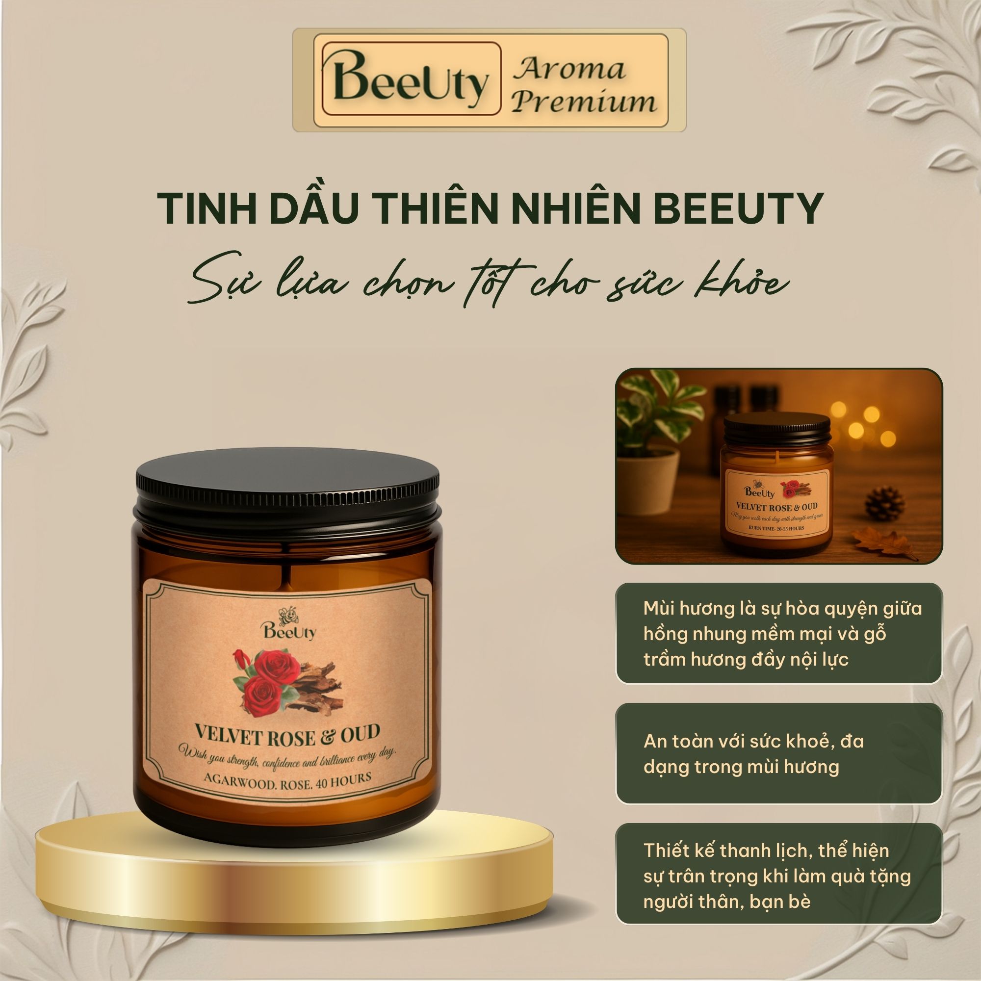Nến thơm BeeUty Velvet Rose & Oud – 100g